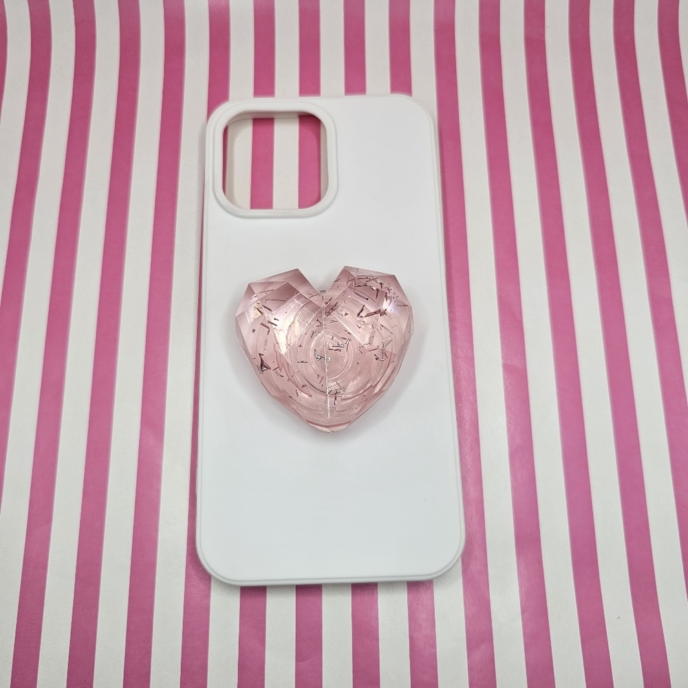 Geometric Jeweled Heart-Shaped Pink Phone Grip